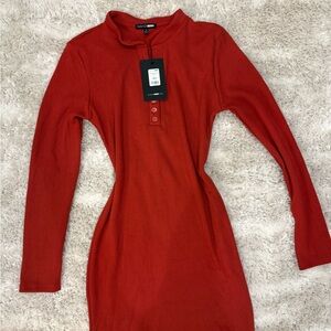 Fashion Nova Vibrant Red Long Sleeve Dress